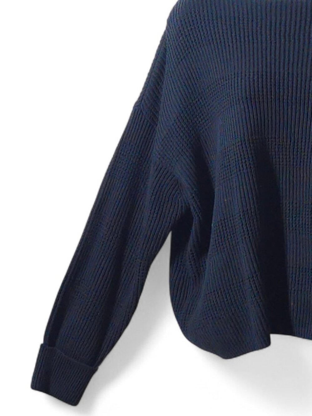 Waffle Textured Knit Sweater NWT Med Black 100% Cotton Boxy Cropped Minimalist - Picture 4 of 16